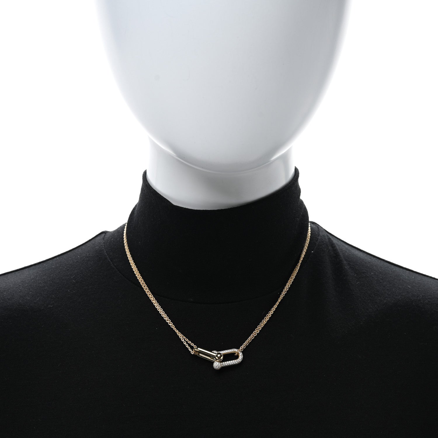 Tiffany 18K Yellow Gold Diamond HardWear Double Link Pave Pendant Necklace 2 of 5