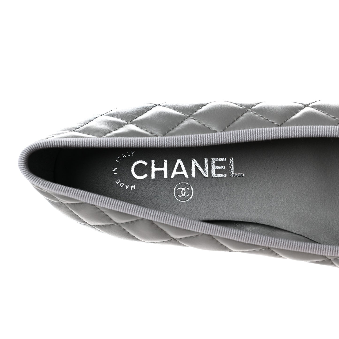 Lambskin Quilted CC Cap Toe Ballerina Flats 38.5 Grey
