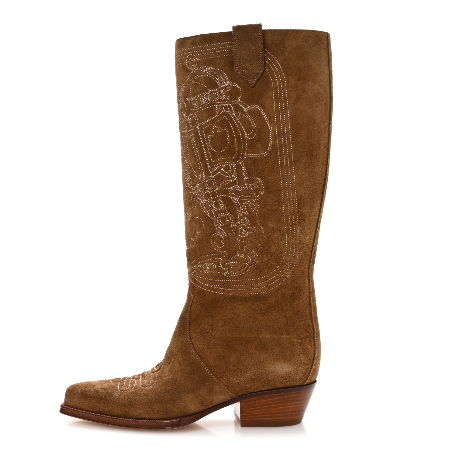 Hermes Suede Calfskin Folk 35 Cowboy Boots 36.5 Camel 1818442