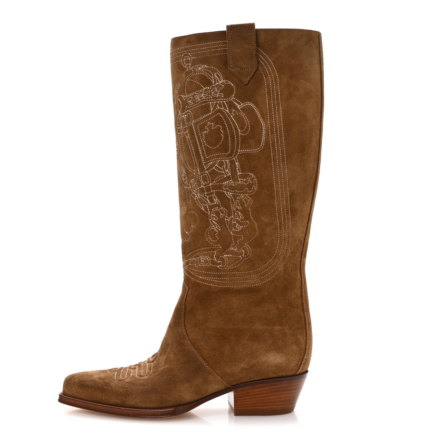 Suede Calfskin Folk 35 Cowboy Boots 36.5 Camel