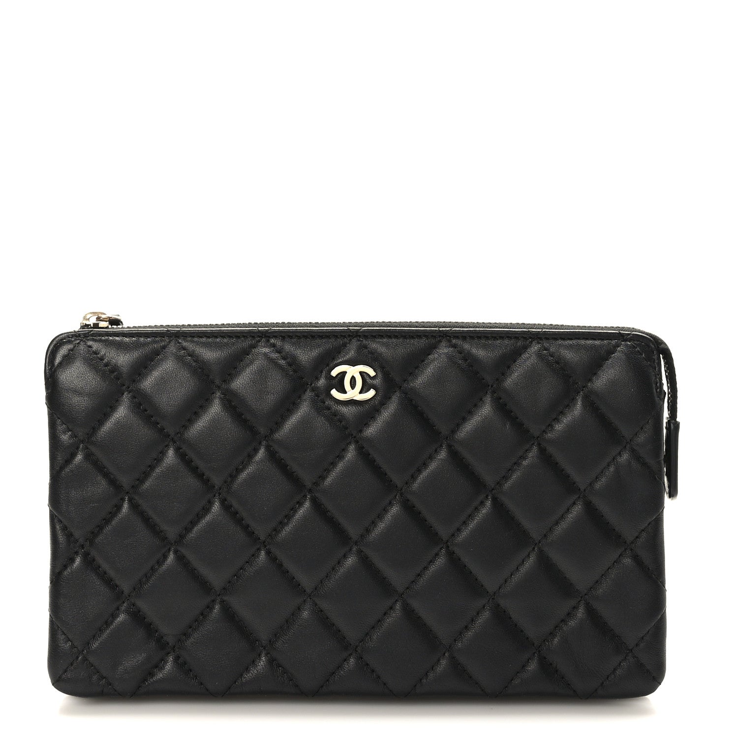 Chanel Lambskin Quilted Large Zipped Clutch Black 1 of 12