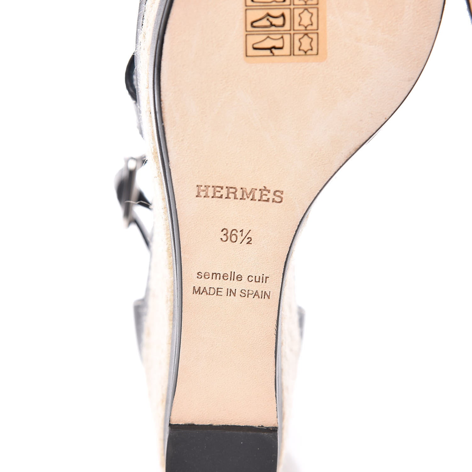 Hermes Calfskin Ilana Espadrille Wedge Sandals 36.5 Black 6 of 9