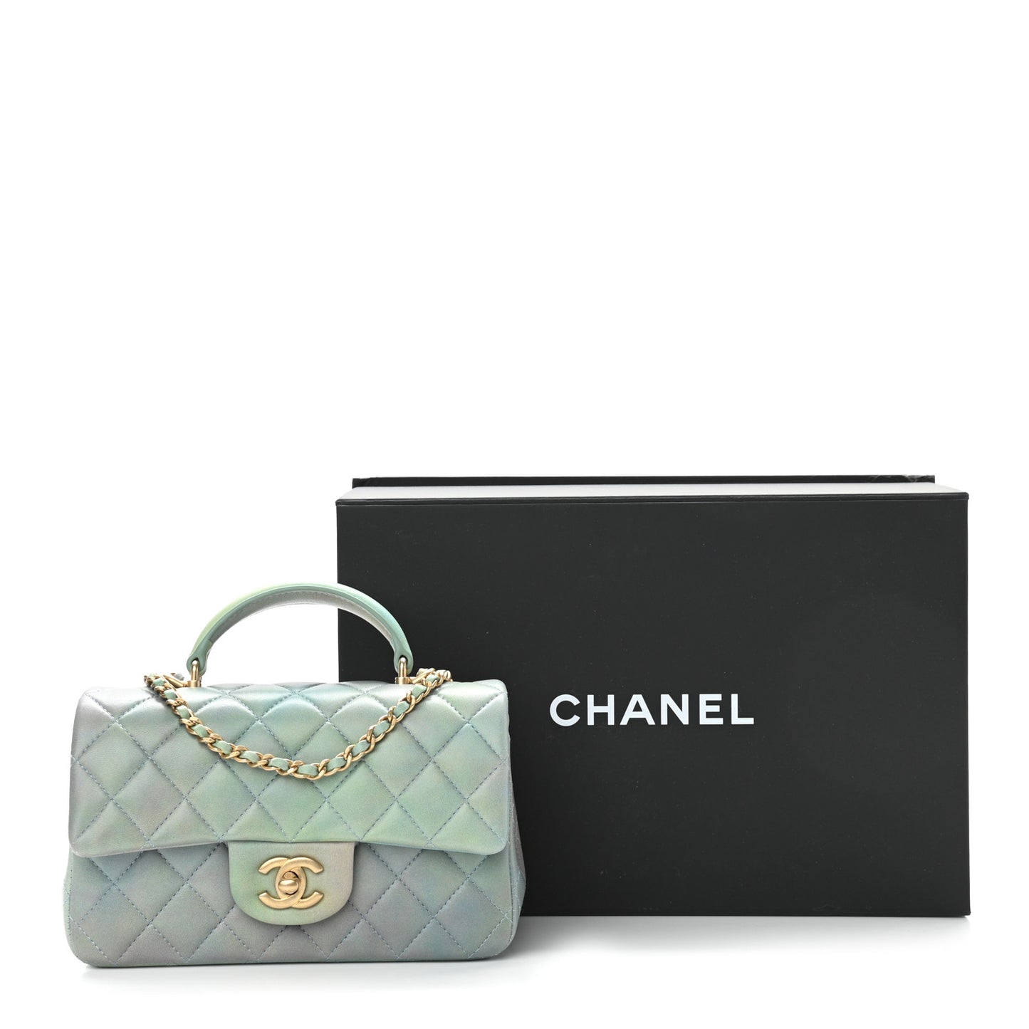 Lambskin Quilted Ombre Mini Top Handle Rectangular Flap Blue Green