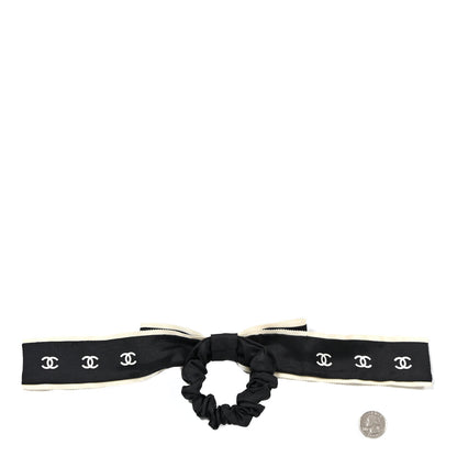 Chanel Silk CC Hair Tie Black Ecru 2 of 3