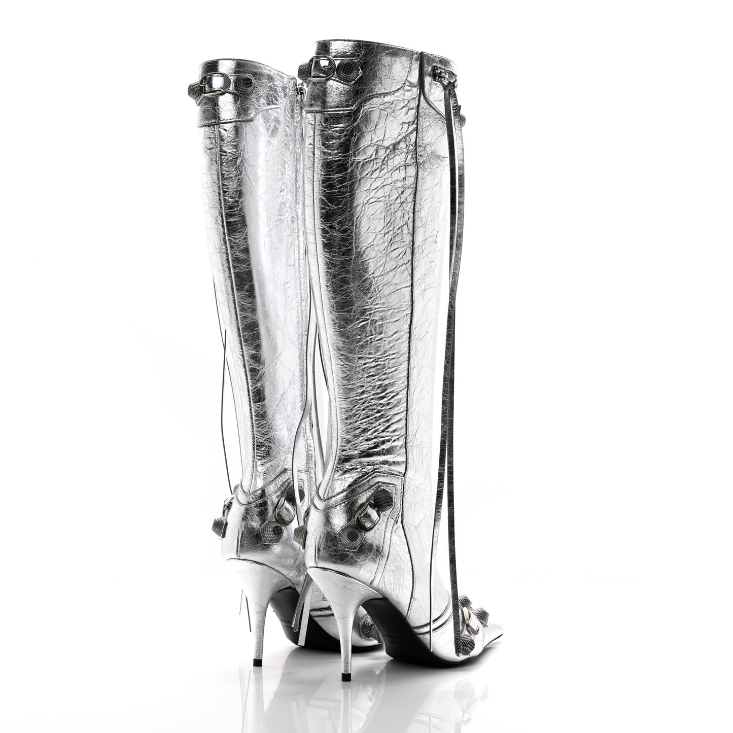 Metallic Agneau Arena Cagole 90mm Boots 37.5 Silver