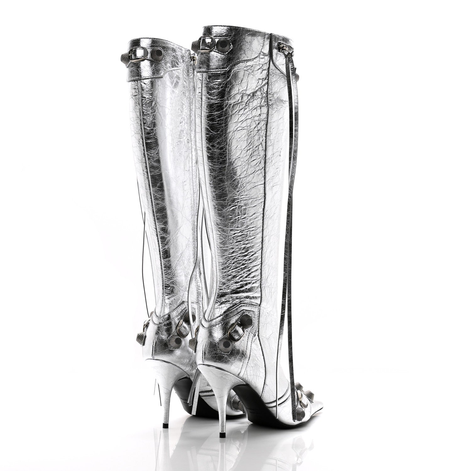 Balenciaga Metallic Agneau Arena Cagole 90mm Boots 37.5 Silver 4 of 10