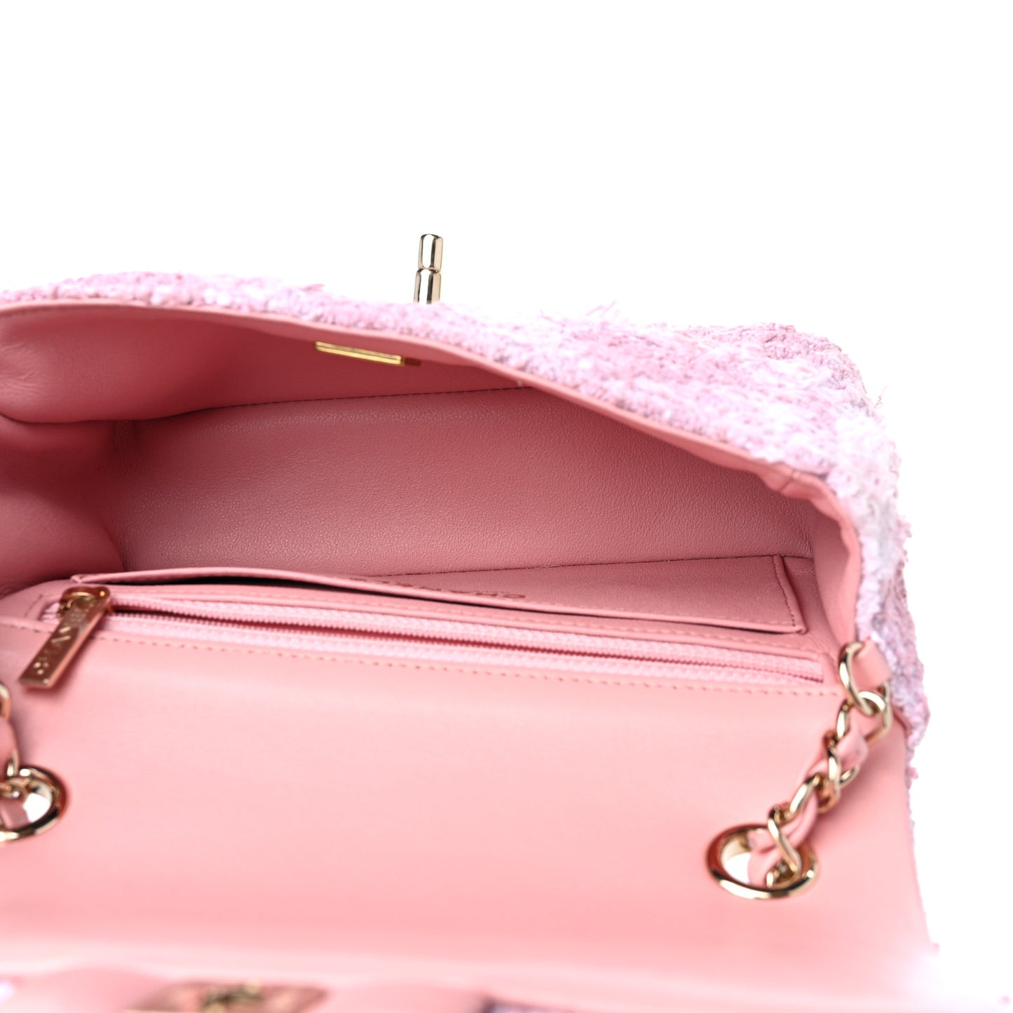 Tweed Quilted Mini Rectangular Flap Light Pink White