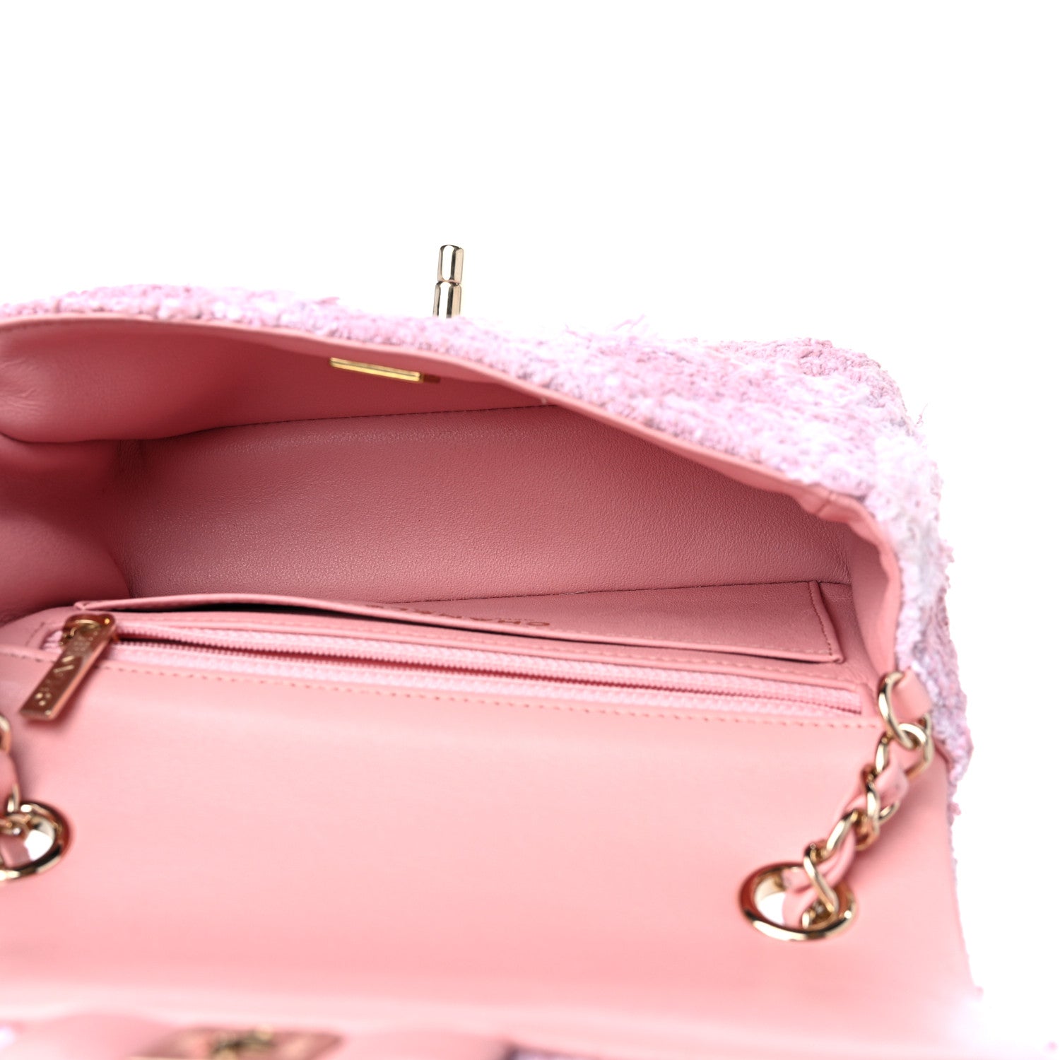 Chanel Tweed Quilted Mini Rectangular Flap Light Pink White 5 of 10