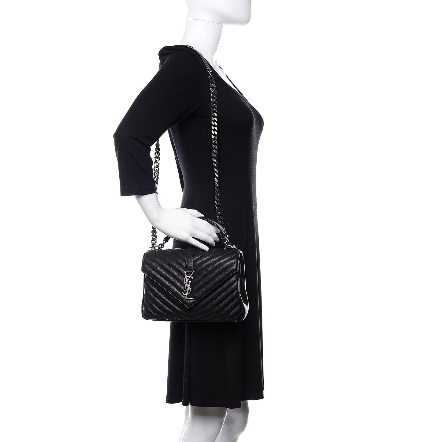 Sheepskin Matelasse Chevron Monogram Medium College Bag Black