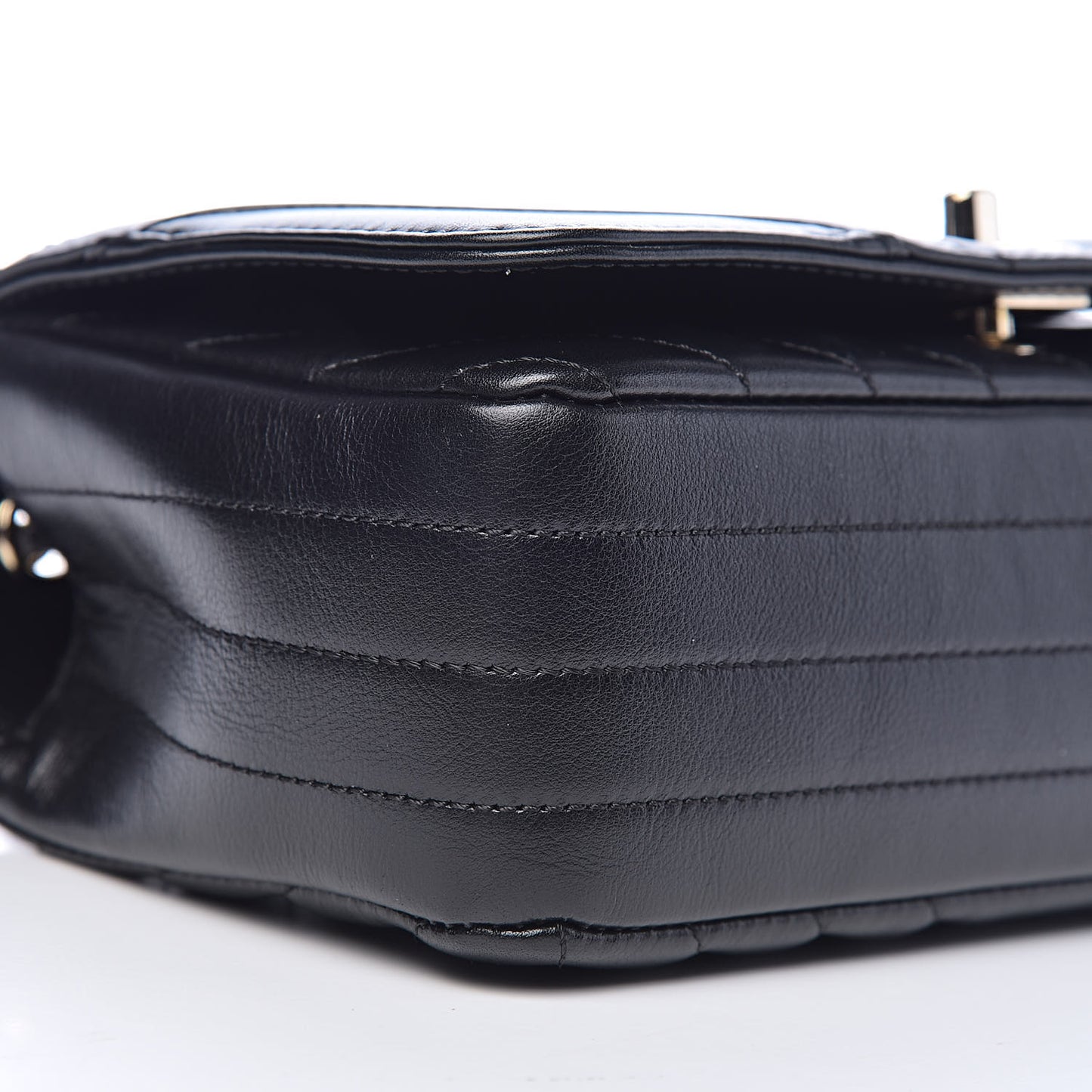 Calfskin Chevron Quilted Small Statement Flap Black