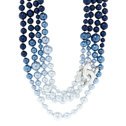 Chanel Pearl Beaded CC Multi Strand Choker Necklace Blue Silver 1 of 7
