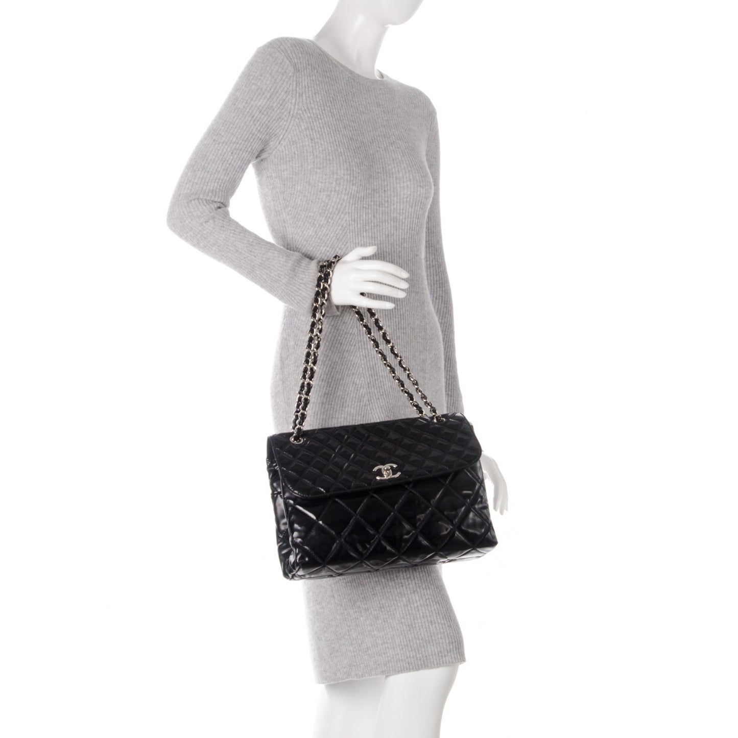 Vinyl Quilted In the Business Flap Bag Black