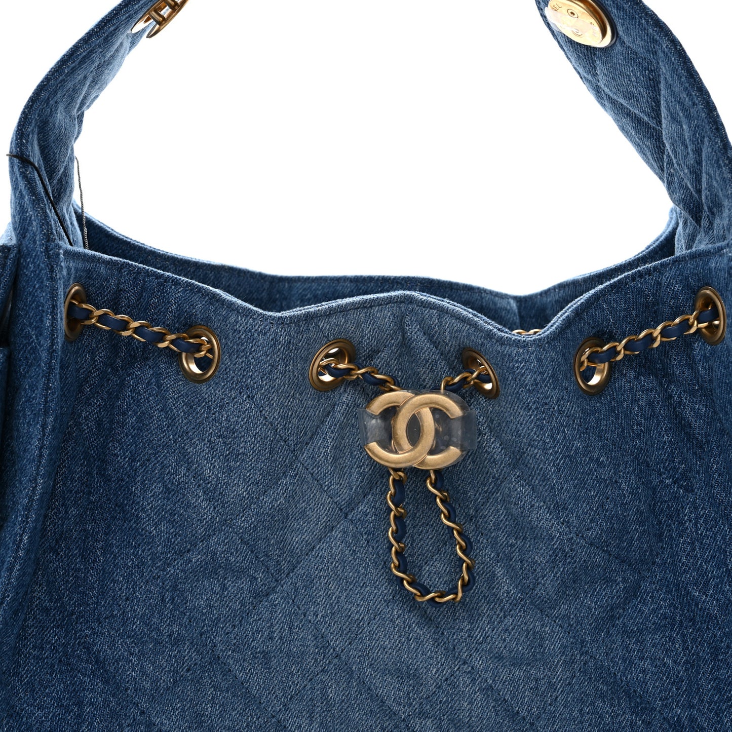 Washed Denim Quilted Small Chanel 25 Handbag Blue