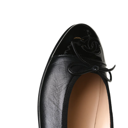 Chanel Lambskin Patent Cap Toe Ballerina Flats 39.5 Black 9 of 10