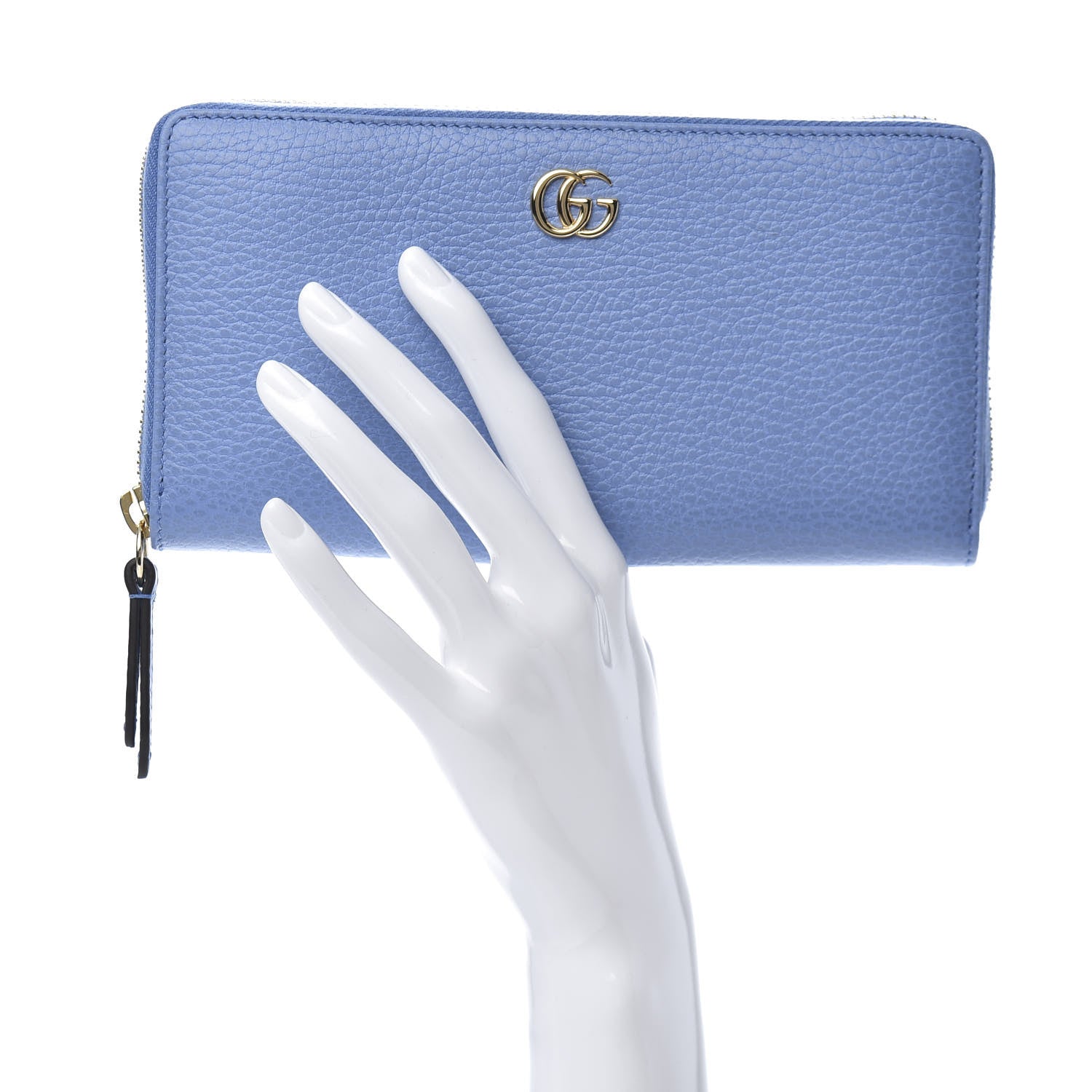 Gucci Dollar Calfskin GG Marmont Zip Around Wallet Clear Sky Blue 2 of 8