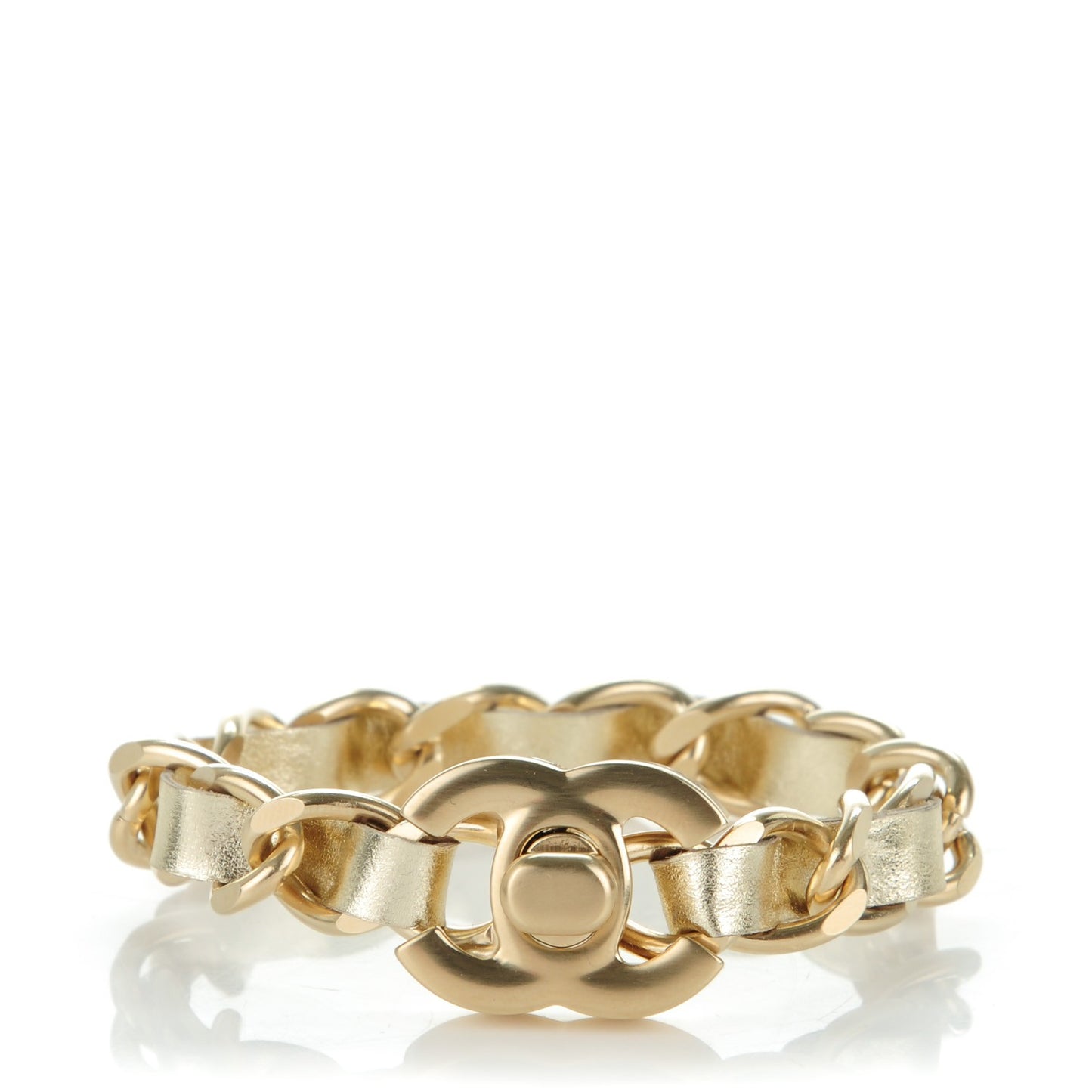 Metallic Lambskin CC Turnlock Double Chain Bracelet S Light Gold