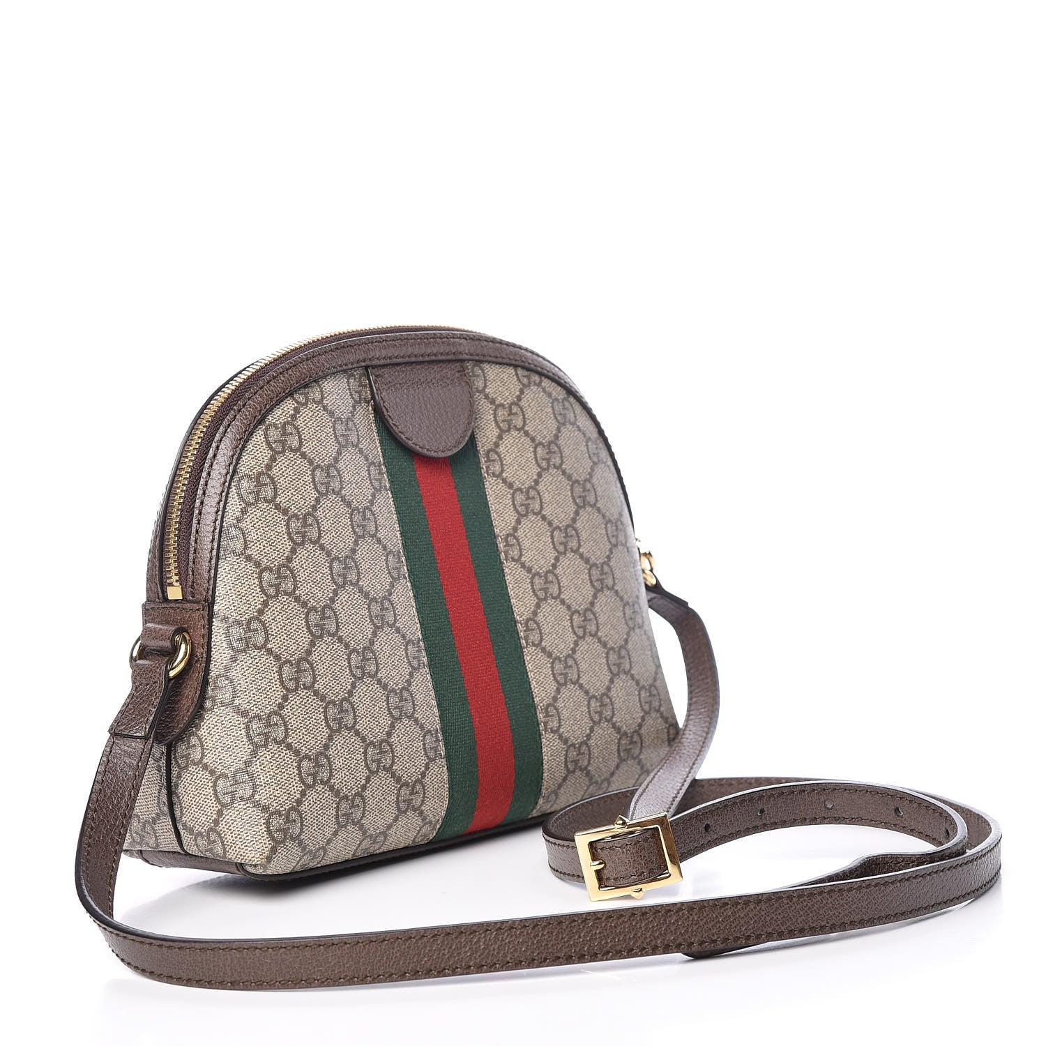 Gucci GG Supreme Monogram Textured Dollar Calfskin Web Small Ophidia Dome Shoulder Bag Beige Ebony New Acero 3 of 14