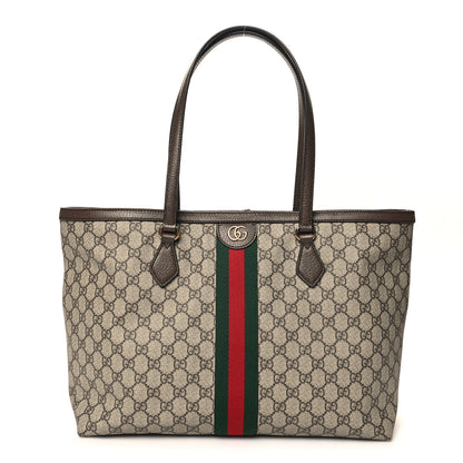 Gucci GG Supreme Monogram Textured Calfskin Web Medium Ophidia Shopping Tote Beige Ebony New Acero 1 of 11