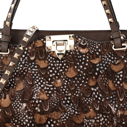 Valentino Garavani Calf Hair Feather Medium Rockstud Tote Brown 7 of 11