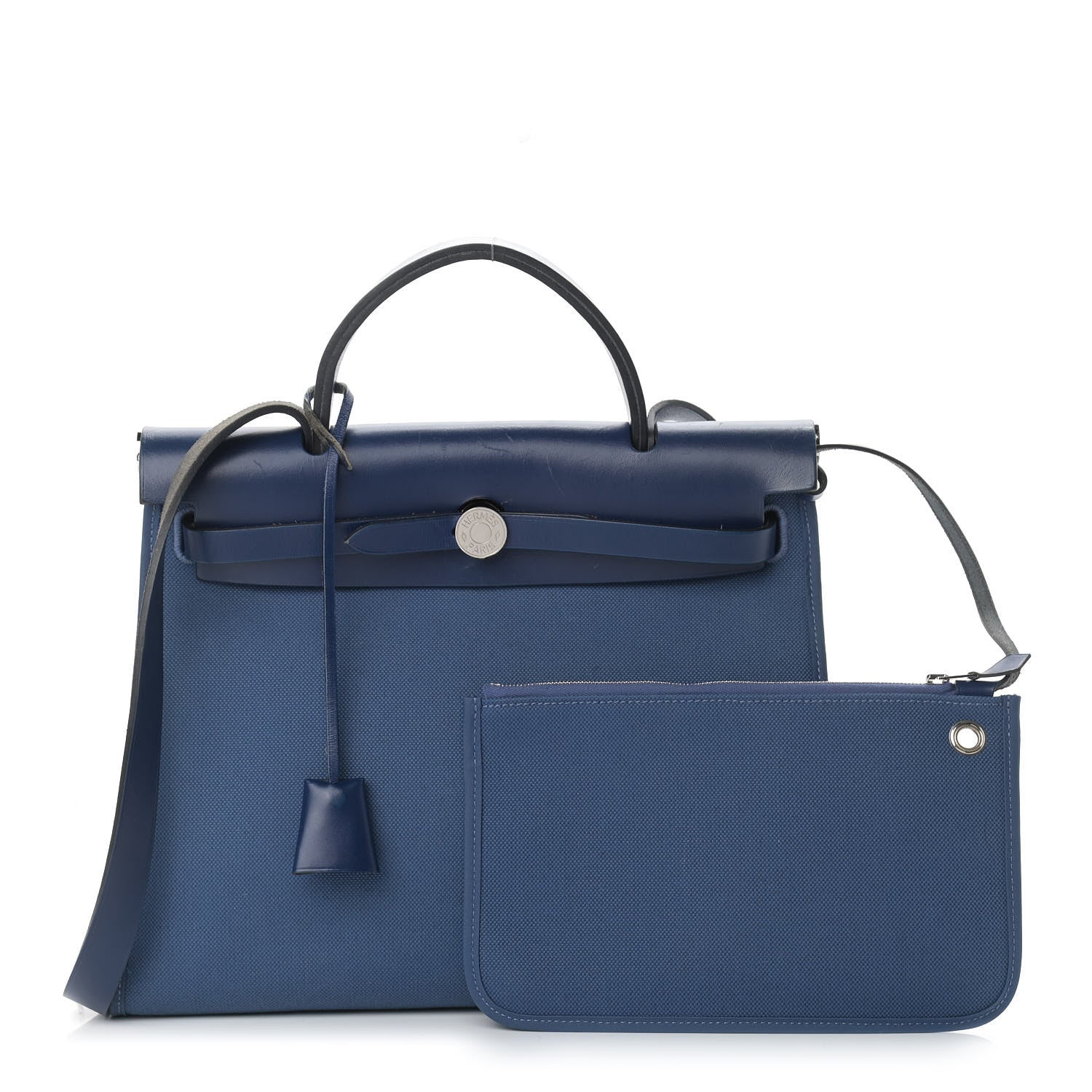 Hermes Vache Hunter Toile Herbag Zip 31 PM Bleu Brighton Bleu Saphir 1 of 22