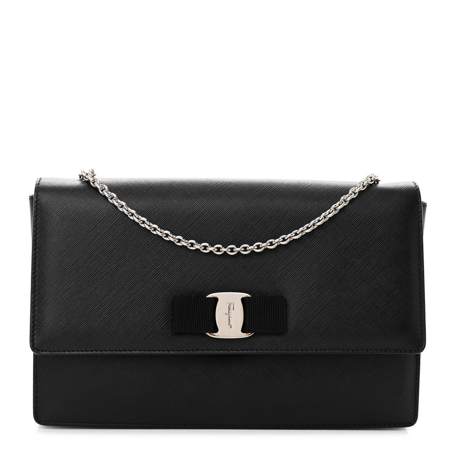 Hammered Calfskin Vara Bow Chain Flap Crossbody Black