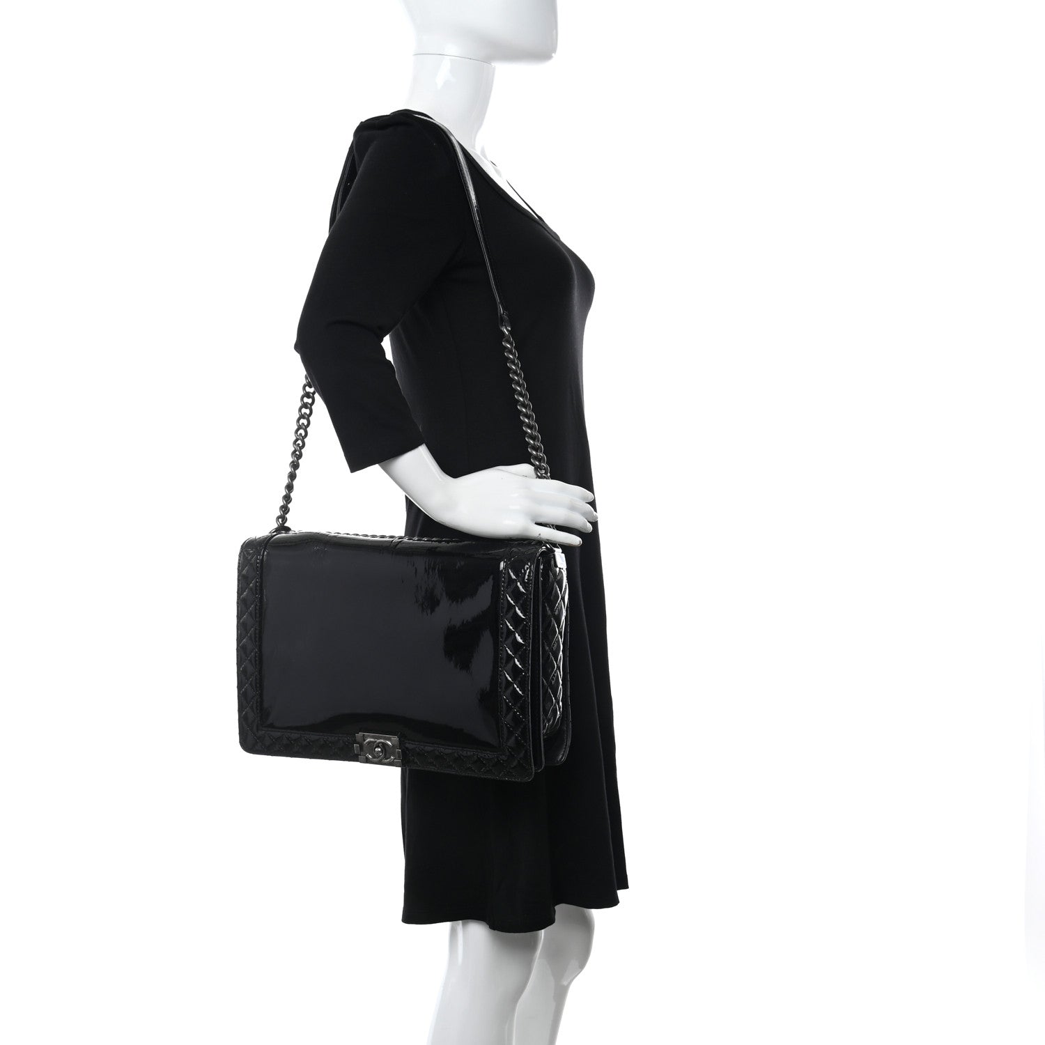 Chanel Patent Large Boy Reverso Flap Black 2 of 13