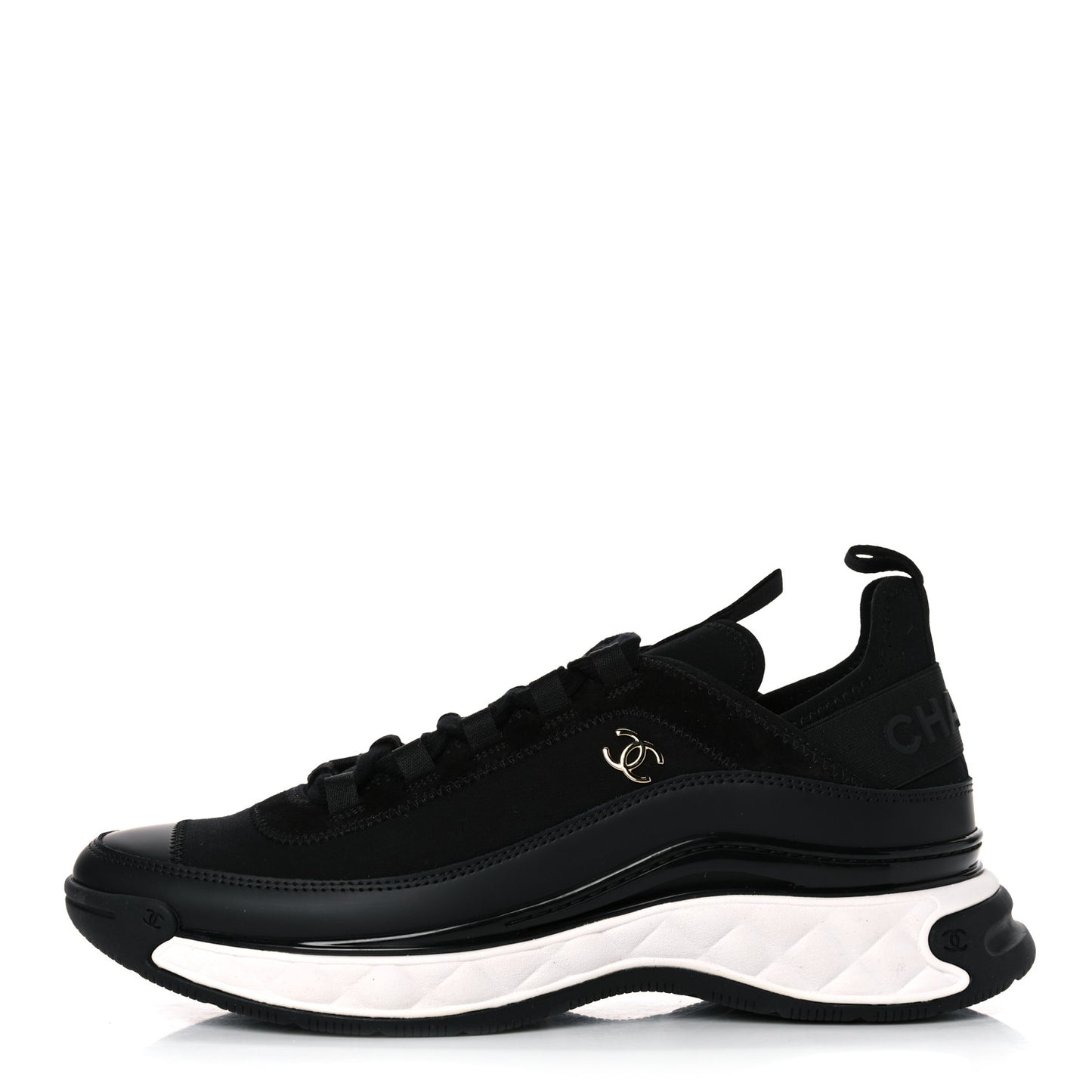 Velvet Calfskin Mixed Fibers CC Sneakers 42 Black