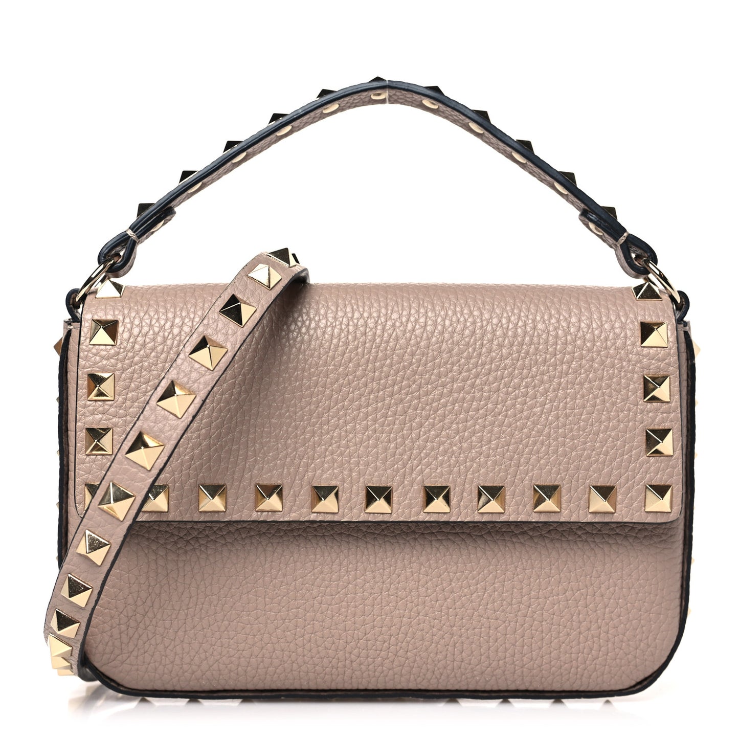 Grainy Calfskin Rockstud Crossbody Pouch Poudre