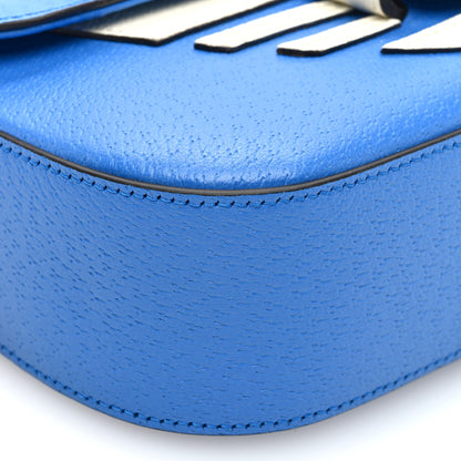 Gucci X ADIDAS Textured Dollar Calfskin Web Small Trefoil Horsebit 1955 Shoulder Bag Blue Off White 8 of 9
