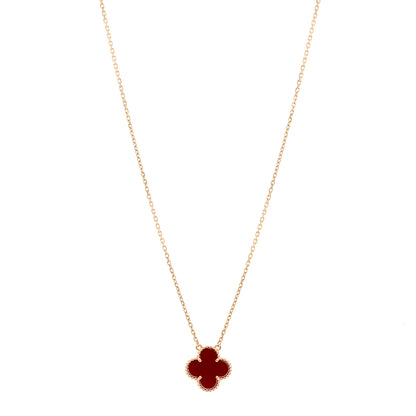 Van Cleef & Arpels 18K Yellow Gold Carnelian Vintage Alhambra Pendant Necklace 1 of 5