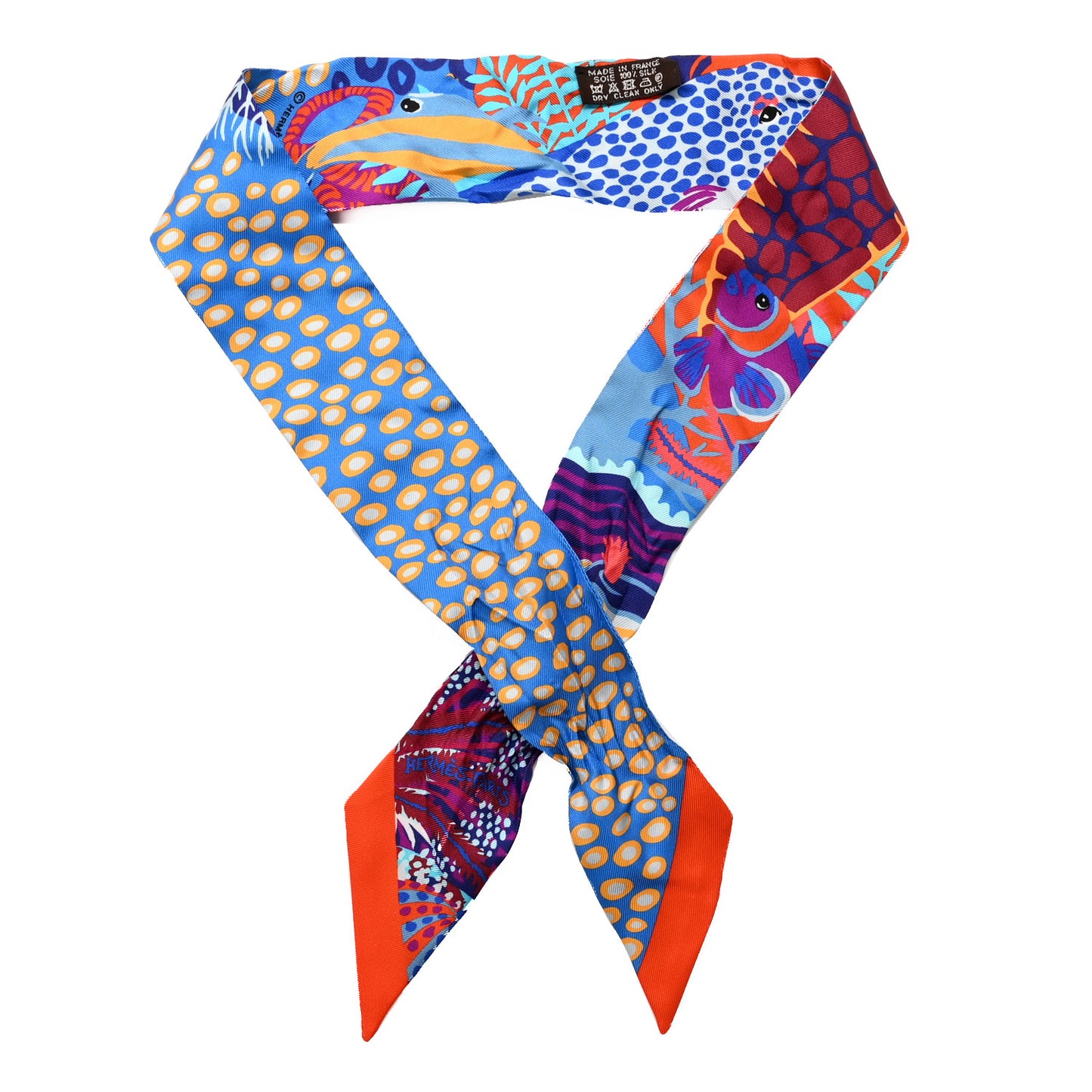 Silk Under The Waves Twilly Orange Bleu Fuchsia