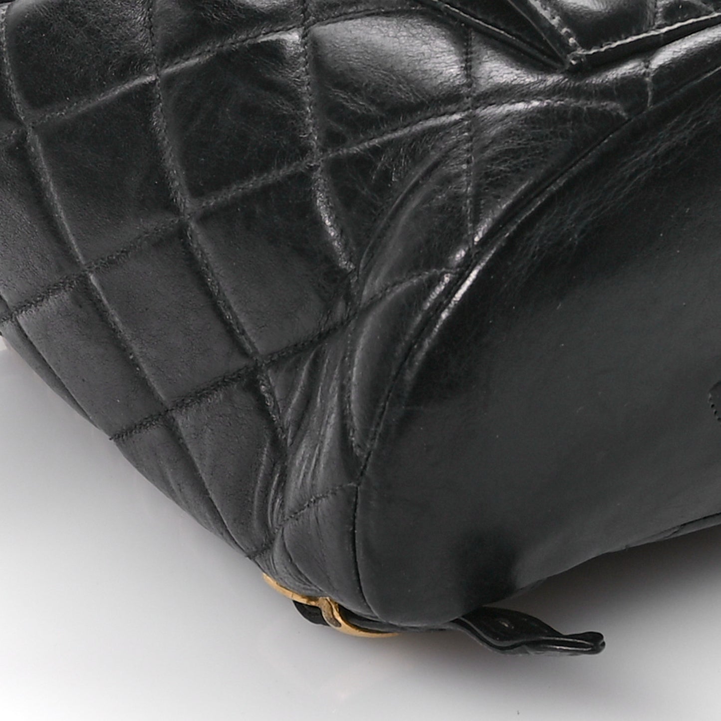 Lambskin Quilted Drawstring Backpack Black