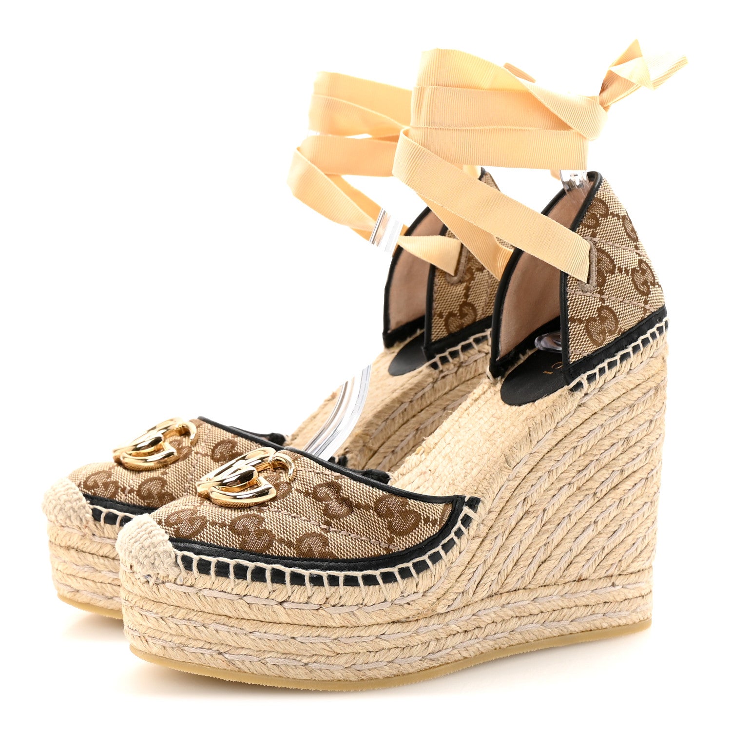 Gucci Monogram Matelasse GG Marmont Ankle Wrap Platform 35/120mm Espadrille Wedges 35.5 Beige Ebony Black Sand Storm 4 of 9