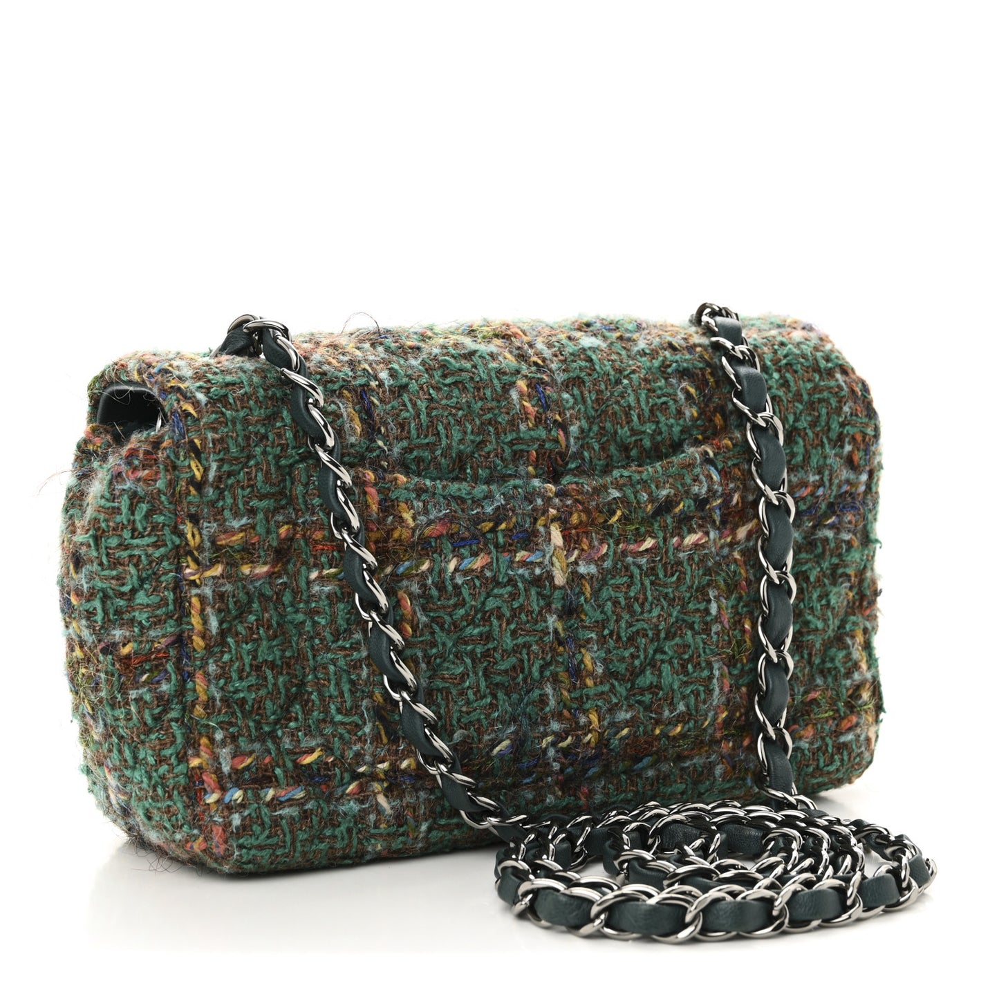 Tweed Quilted Mini Rectangular Flap Green