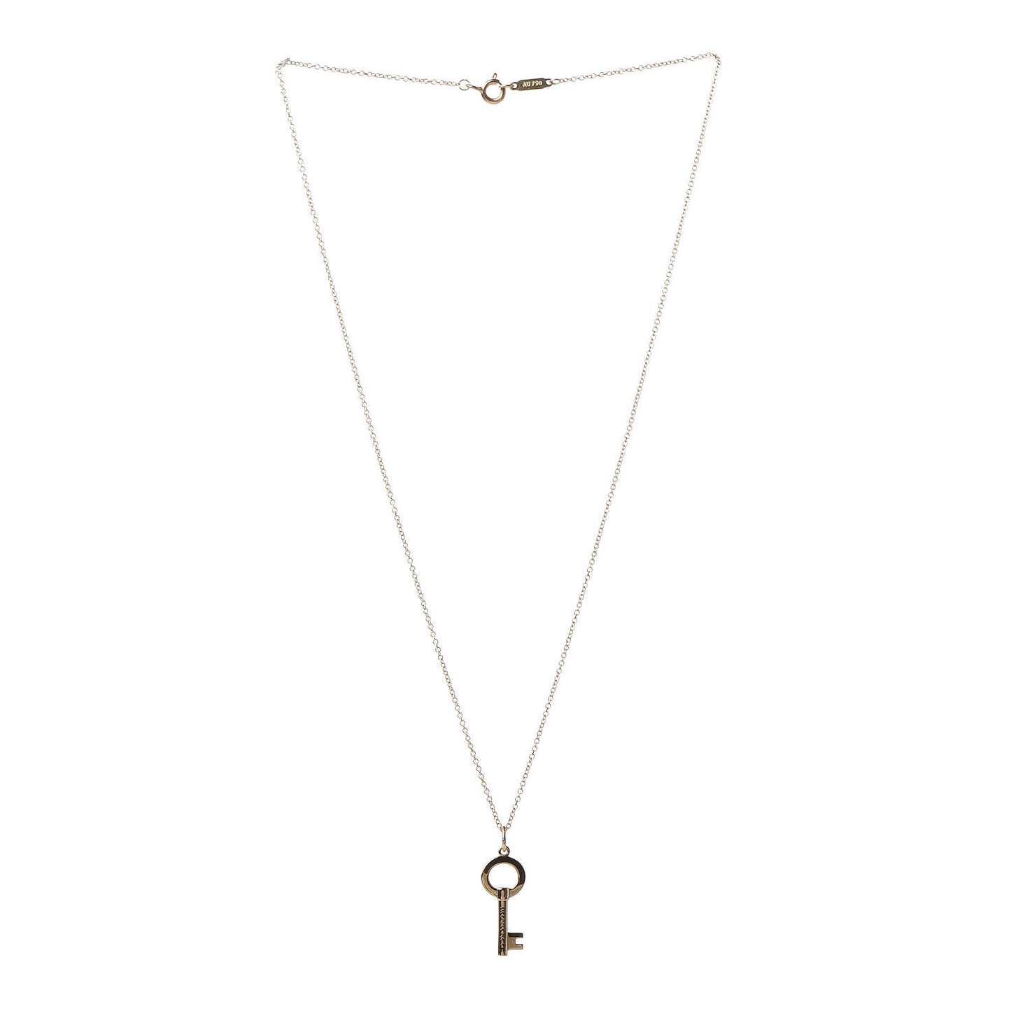 18K Yellow Gold Modern Keys Open Round Key Pendant Necklace