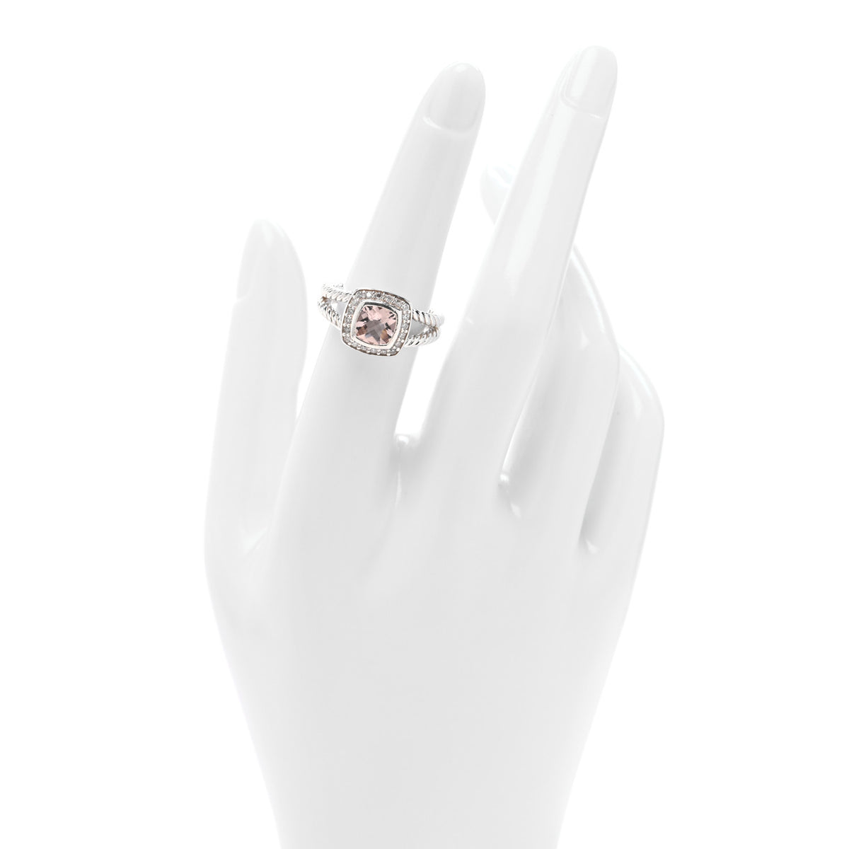 David Yurman Sterling Silver Diamond Morganite 7mm Petite Albion Ring 53 6.25 2 of 4