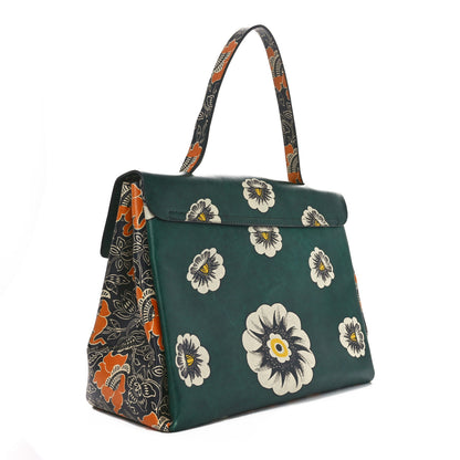 Valentino Garavani Calfskin Floral Print Mime Single Handle Bag Green 3 of 9