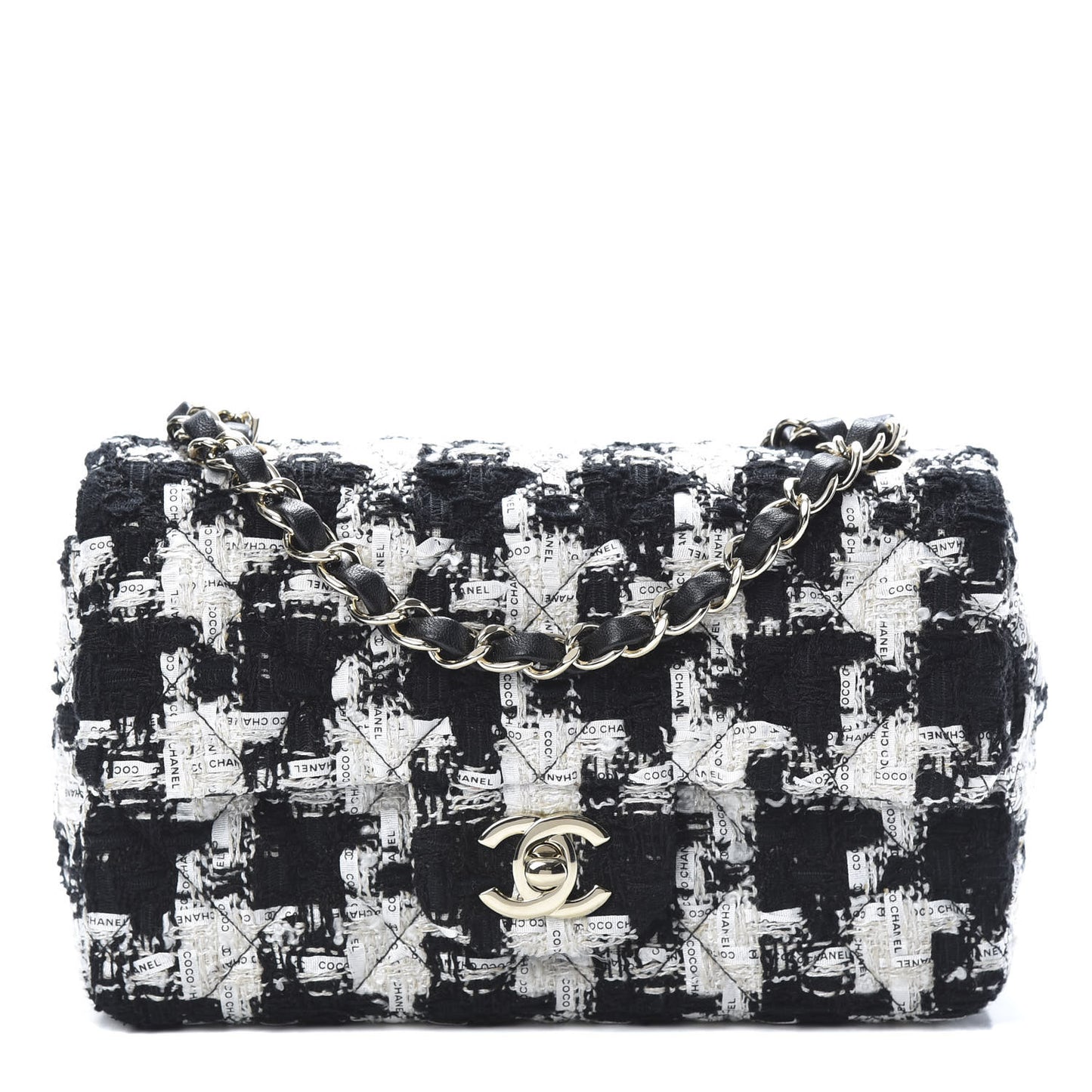 Tweed Quilted Mini Rectangular Flap Black Ecru White