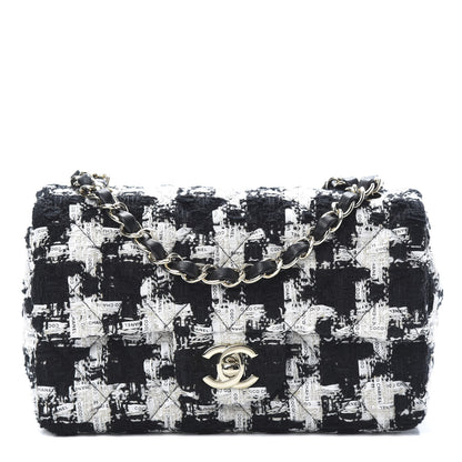 Chanel Tweed Quilted Mini Rectangular Flap Black Ecru White 1 of 12