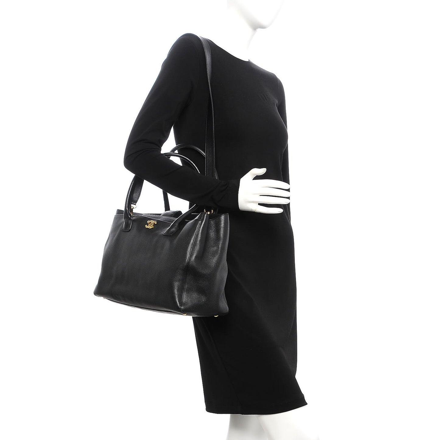 Calfskin Cerf Executive Shopper Tote Black