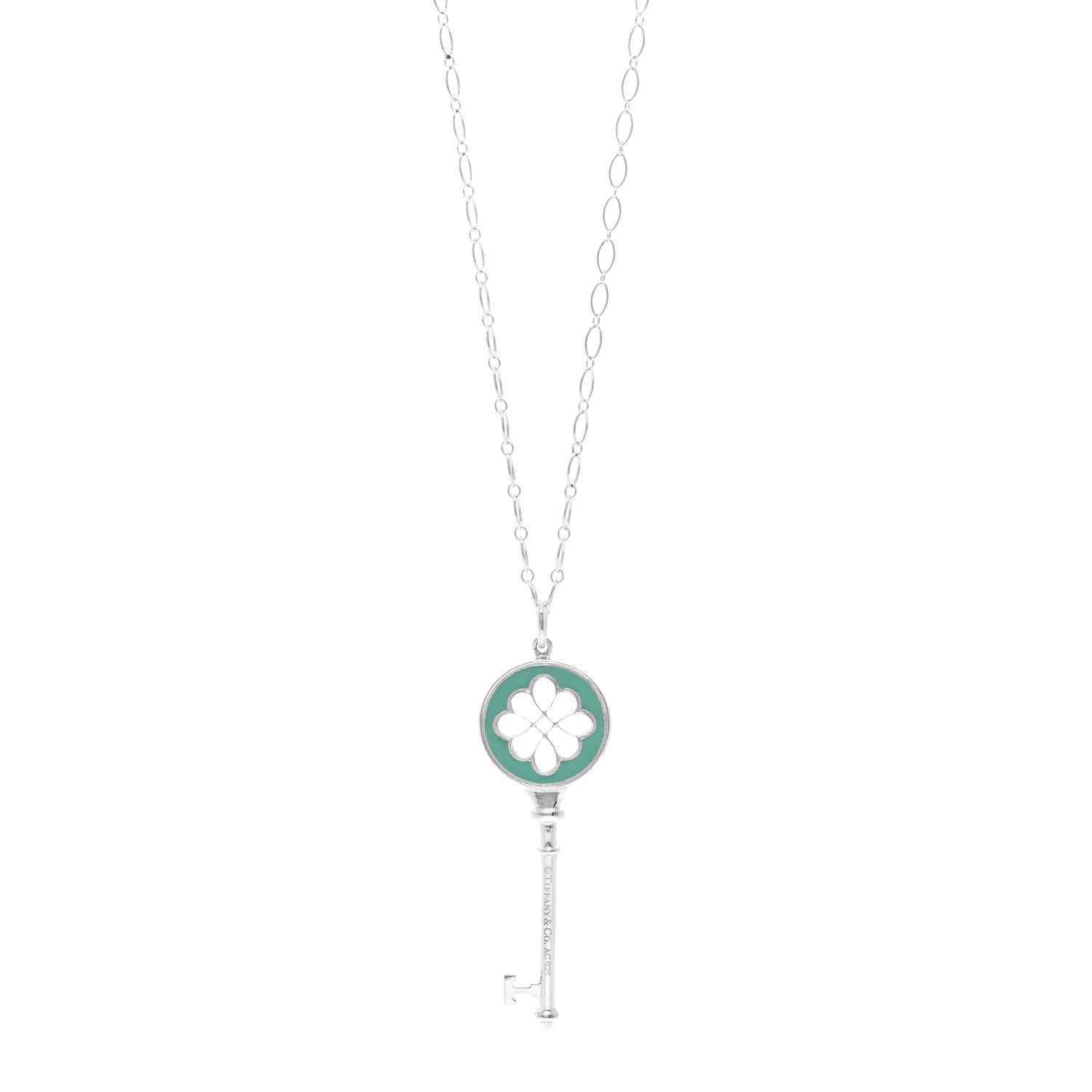 Tiffany Sterling Silver Enamel Knot Key Pendant Necklace Blue 1 of 4