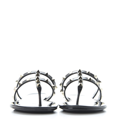 Valentino Garavani PVC Jelly Rockstud Caged Flat Thong Sandals 40 Black 3 of 9