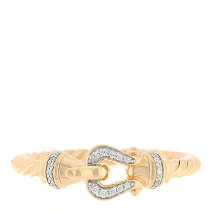 David Yurman 18K Yellow Gold Diamond Petite Buckle Cable Ring 53 6.25 1 of 4