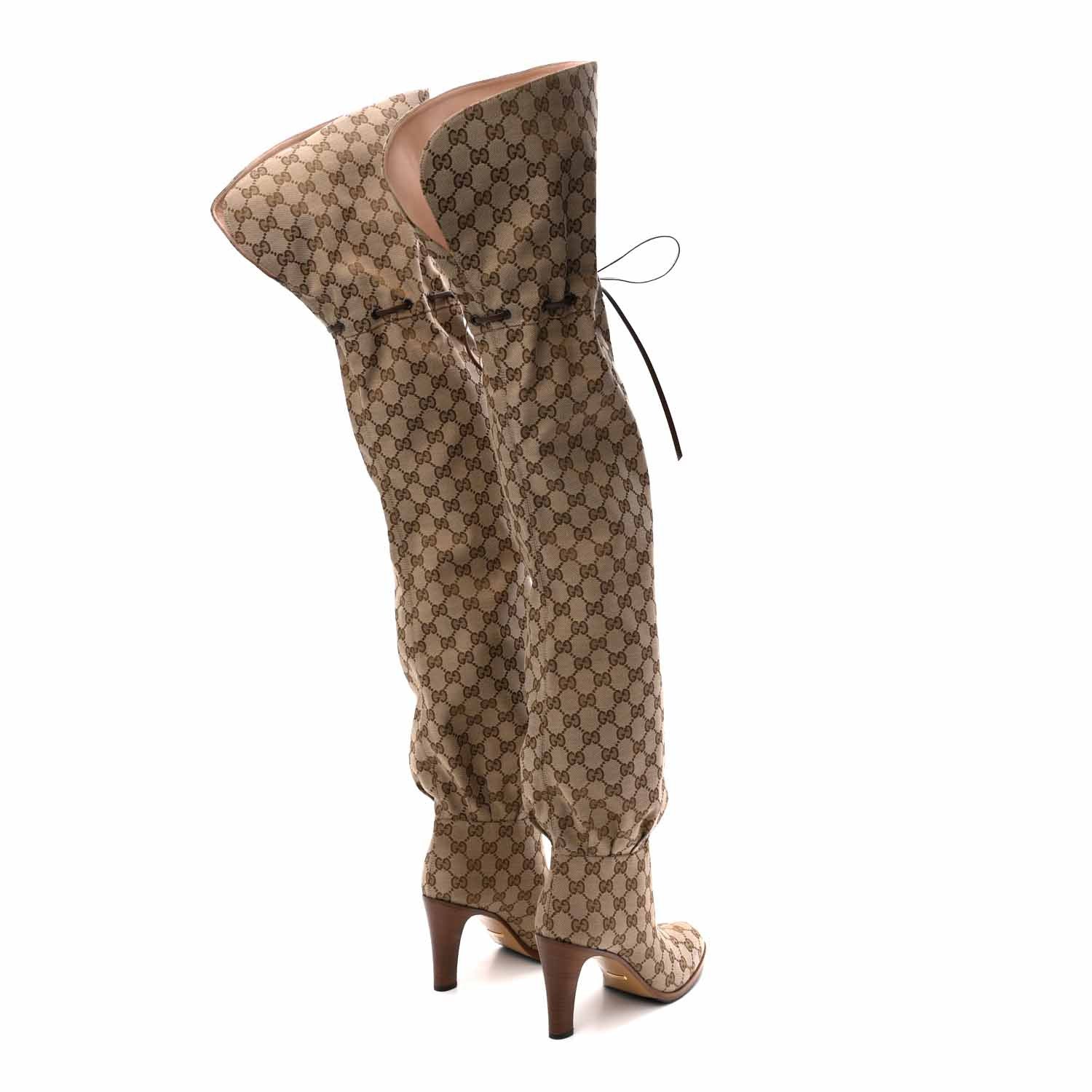 Gucci Monogram Over the Knee Boots 39.5 Beige Ebony 4 of 11