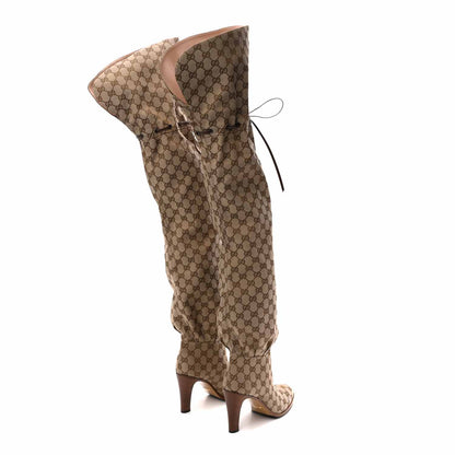 Gucci Monogram Over the Knee Boots 39.5 Beige Ebony 4 of 11