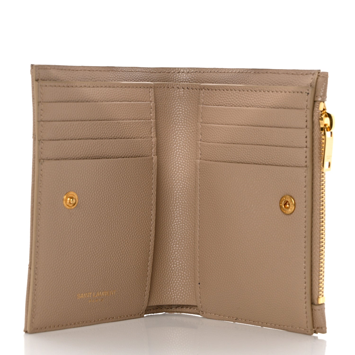 Saint Laurent Grain De Poudre Matelasse Chevron Monogram Zipped Two-Part Wallet Dark Beige 5 of 8