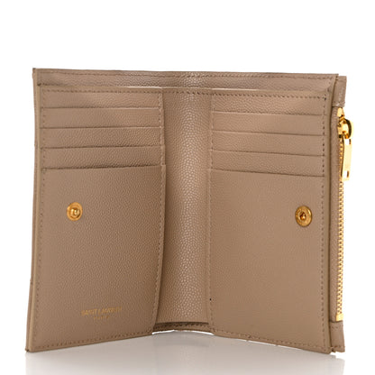 Saint Laurent Grain De Poudre Matelasse Chevron Monogram Zipped Two-Part Wallet Dark Beige 5 of 8