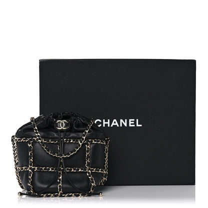 Chanel Lambskin Bucket Chain Drawstring Bag Black 10 of 10