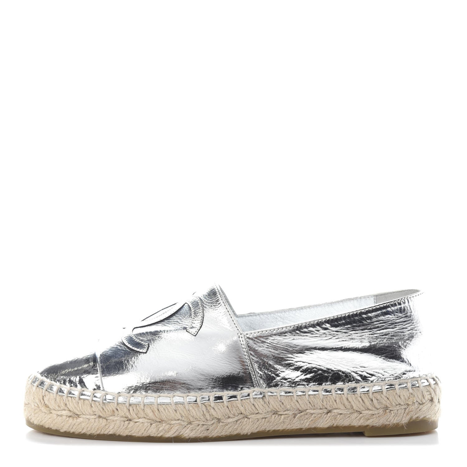Chanel Laminated Goatskin CC Espadrilles 35 Silver 1 of 7