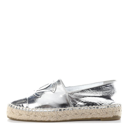 Chanel Laminated Goatskin CC Espadrilles 35 Silver 1 of 7